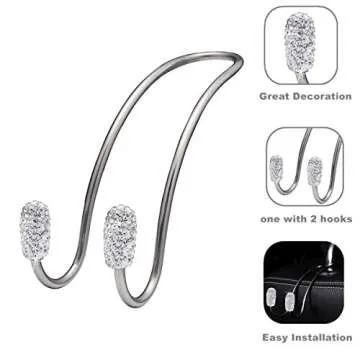 JOJOY LUX 2 Pack Seat Back Organizers,Bling Diamond Universal Organizer Hooks Car Headrest Hangers Hooks, Bag Organizers Rack and Hanger, Heavy-duty Auto Backseat Storage Hooks (Silver)