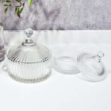 R FLORY 10+24oz Decorative Glass Jars With Lid Crystal Glass Bowl Jar Yurt Glass Organizer Candy Cookie Jewerlry Nut Jar Dried Fruit Storage Jar-Transparent Set