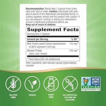 Nature's Way Milk Thistle, Supports Liver Function & Detox Pathways*, 175 mg Milk Thistle Seed Extract Standardized to 80% Silymarin per Serving, Vegan, 60 Capsules (Packaging May Vary)