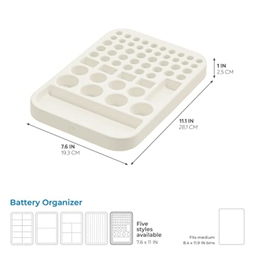 iDesign Recycled Plastic Divided Battery Organizer Insert, 7.6" x 11.1" x 1", Coconut