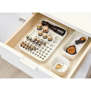 iDesign Recycled Plastic Divided Battery Organizer Insert, 7.6" x 11.1" x 1", Coconut