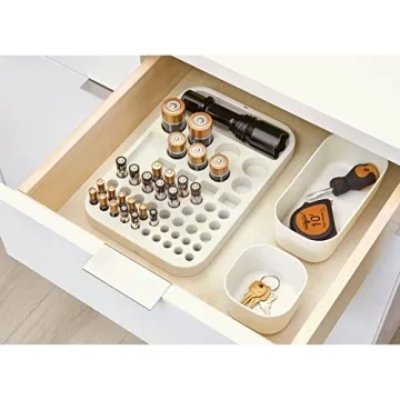 iDesign Recycled Plastic Divided Battery Organizer Insert, 7.6" x 11.1" x 1", Coconut