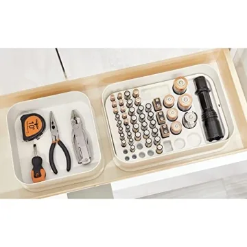 iDesign Recycled Plastic Divided Battery Organizer Insert, 7.6" x 11.1" x 1", Coconut