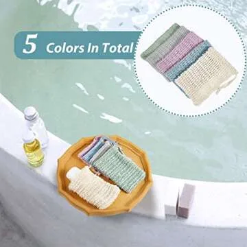 BBTO 5 Pieces Soap Saver Bag Natural Sisal Exfoliating Soap Pouch for Foaming and Drying, Shower, Scrubber(9 x 14 cm,Fresh Color)