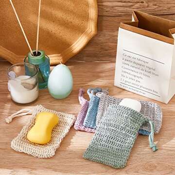 BBTO 5 Pieces Soap Saver Bag Natural Sisal Exfoliating Soap Pouch for Foaming and Drying, Shower, Scrubber(9 x 14 cm,Fresh Color)