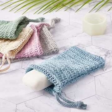BBTO 5 Pieces Soap Saver Bag Natural Sisal Exfoliating Soap Pouch for Foaming and Drying, Shower, Scrubber(9 x 14 cm,Fresh Color)