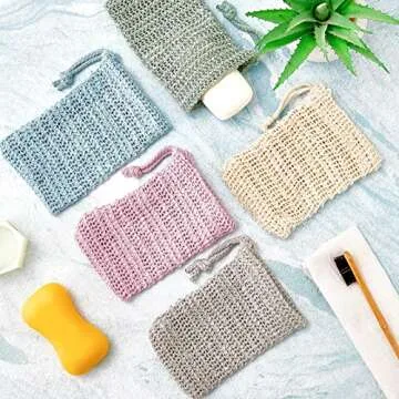 BBTO 5 Pieces Soap Saver Bag Natural Sisal Exfoliating Soap Pouch for Foaming and Drying, Shower, Scrubber(9 x 14 cm,Fresh Color)