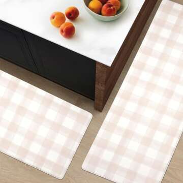 FRESHMINT Modern Farmhouse Plaid 2 Piece Set Kitchen Mats for Floor Anti Fatigue Waterproof & Non-Sk...
