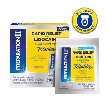 Preparation H Rapid Relief Hemorrhoid Wipes with Lidocaine: Numbing Relief for Pain, Burning & Itchi...