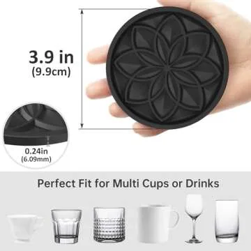 HFHOME Coasters for Drinks 6 Pack Silicone Coasters Set with Holder, Drink Coaster for Coffee Table, Table Cup Mat Desk Coaster for Drinks, Bar Coasters for Home Decor Tabletop Protection Gift - Black