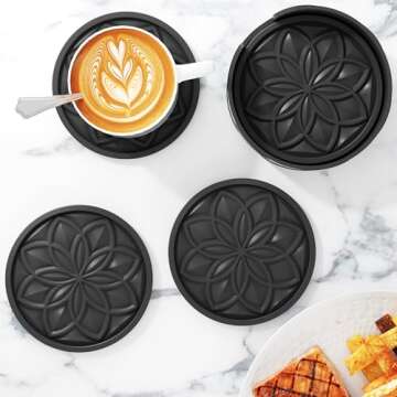 HFHOME Coasters for Drinks 6 Pack Silicone Coasters Set with Holder, Drink Coaster for Coffee Table, Table Cup Mat Desk Coaster for Drinks, Bar Coasters for Home Decor Tabletop Protection Gift - Black