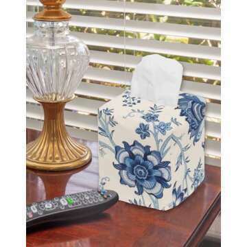 Decorative Cotton Tissue Box Cover - Blue Floral Design