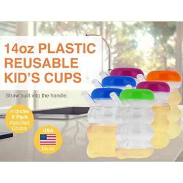 Arrow Home Products Sip-A-Mug, 14oz, 6pk - Easy to Grip Plastic Kid's Cup Where the Handle is the St...