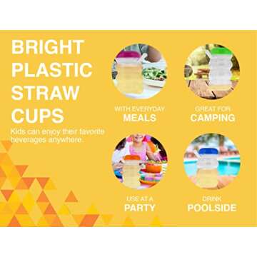 Arrow Home Products Sip-A-Mug, 14oz, 6pk - Easy to Grip Plastic Kid's Cup Where the Handle is the Straw - BPA-free with Screw-On Caps Great for Everyday Use, Made in the USA - Clear with Color Lids