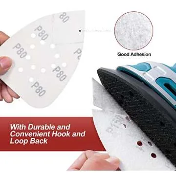 S SATC Mouse Detail Sander Sandpaper 50 PCS Mouse Sanding Pads 12 Hole Mouse Sandpaper Assorted 60/80/120/150/220 Grits