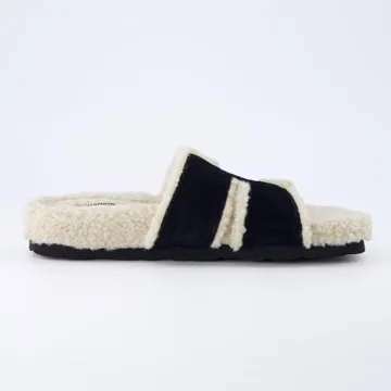 CUSHIONAIRE Cuddle Fur Slippers for Women Faux Shearling Slide Sandal +Memory Foam, cute gifts for women, BLACK 8.5
