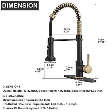 Hoimpro Matte Black&Brushed Gold Spring Kitchen Faucet with Pull Down Sprayer, Rv Paint Kitchen Sink Faucet with Pull Out Sprayer,3 Function Single Handle Laundry Faucet,Brass(Single or 3 Hole)