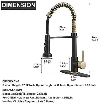 Hoimpro Matte Black&Brushed Gold Spring Kitchen Faucet with Pull Down Sprayer, Rv Paint Kitchen Sink Faucet with Pull Out Sprayer,3 Function Single Handle Laundry Faucet,Brass(Single or 3 Hole)