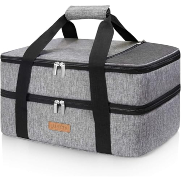 LUNCIA Double Decker Insulated Casserole Carrier for Hot or Cold Food, Lasagna Holder Tote for Potlu...