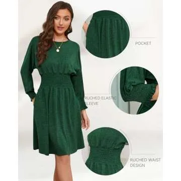 Stylish LUOFEN Women's Long Sleeve Fall Dress with Pockets