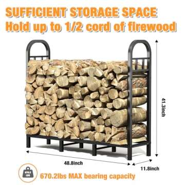 GREENER 4FT Firewood Rack - Heavy Duty Wood Storage