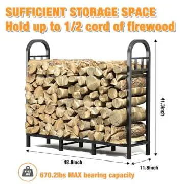 GREENER 4FT Firewood Rack - Heavy Duty Wood Storage