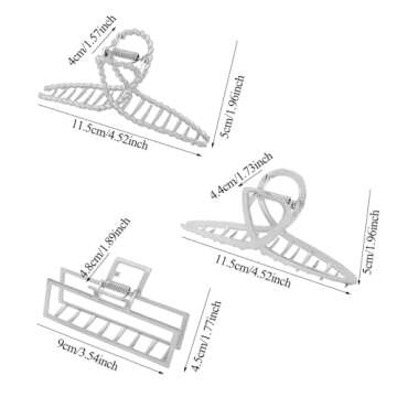 3pcs Hair Claw clips for Women, Metal Silver Large Hair clips for Thick Thin Hair, Geometric Cross Square Jumbo Catch Barrette Clamps, Fashion Hair Accessories Nonslip Hairgrip