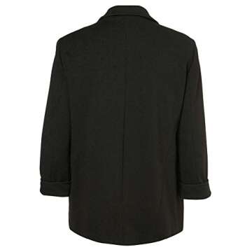 Lrady Women's Fashion Casual Rolled Up 3/4 Sleeve Slim Office Blazer Jacket Suits Black M