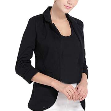 Lrady Women's Fashion Casual Rolled Up 3/4 Sleeve Slim Office Blazer Jacket Suits Black M
