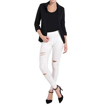 Lrady Women's Fashion Casual Rolled Up 3/4 Sleeve Slim Office Blazer Jacket Suits Black M