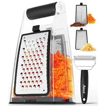 Joined Cheese Grater with Container - Box Grater Cheese Shredder Lemon Zester Grater - Kitchen Essen...