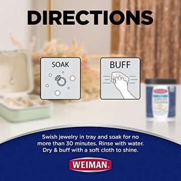 Weiman Jewelry Cleaner Liquid with Polishing Cloth Included – Restores Shine and Brilliance to Gold, Diamond, Platinum Jewelry and Precious Stones – 6 Ounce - Not Intended for Silver…