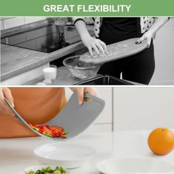 Gintan Flexible TPU Cutting Board with Knife and Juice Groove, BPA Free Flexible Chopping Boards for Kitchen Dishwasher Safe Easy Grip Handle（Grey）