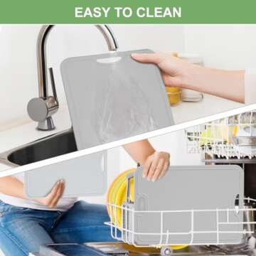 Gintan Flexible TPU Cutting Board with Knife and Juice Groove, BPA Free Flexible Chopping Boards for Kitchen Dishwasher Safe Easy Grip Handle（Grey）