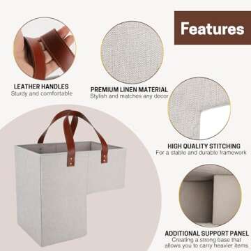 SAM AND MABEL Stair Baskets for Carpeted and Wooden Stairs – 16”L x 10”W x 16”H Foldable Staircase Basket with Handles, Stairstep Storage Organizer for Home and Office Decor (Naturel Beige)