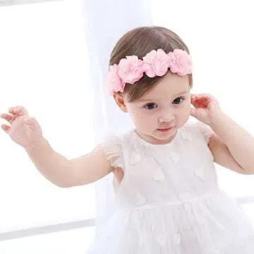 Fmeida Soft Pink Headbands for Baby Girls - Cute Flower Crown Hair Accessories