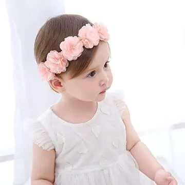 Fmeida Soft Pink Headbands for Baby Girls - Cute Flower Crown Hair Accessories