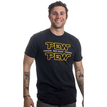 Ann Arbor T-shirt Co. Pew Pew Wars | Funny Sci-fi Space Star Noises Science for Geek Men Women T-Shi...