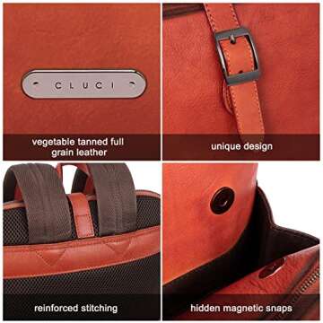 CLUCI Leather Backpack for Women 15.6 Inch Laptop Backpack Vegetable Tanned Full Grain Womens Backpack Purse for Work Daypack Reddish Brown