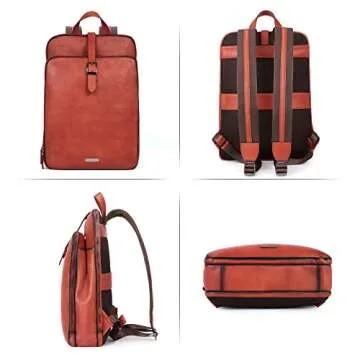 CLUCI Leather Backpack for Women 15.6 Inch Laptop Backpack Vegetable Tanned Full Grain Womens Backpack Purse for Work Daypack Reddish Brown