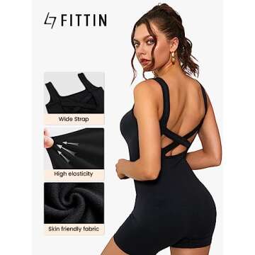 FITTIN Women's Stylish Cross Back Jumpsuit for Yoga
