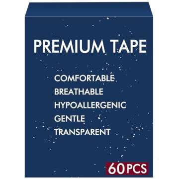 Premium Tape (60 Pack) - Pain Free Removal, Hypoallergenic, Latex Free & Gentle On Skin - Skin Frien...