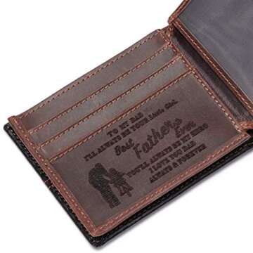 Personalized Engraved Leather Wallet for Dad from Daughter - Christmas Birthday Fathers Day Thanksgiving - I Love You - Men Custom Bifold Wallets for Him with Romatic Message