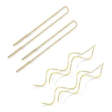 Thunaraz Lightweight Stainless Steel Threader Earrings