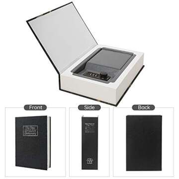 Real Paper Transfer Book Safe, Hollow with Secret Hidden Compartment, Combination Lock, 8.7"×6"×2" (Black Dictionary-Combination)