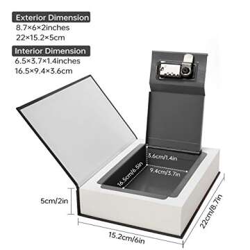 Real Paper Transfer Book Safe, Hollow with Secret Hidden Compartment, Combination Lock, 8.7"×6"×2" (Black Dictionary-Combination)