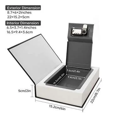 Real Paper Transfer Book Safe, Hollow with Secret Hidden Compartment, Combination Lock, 8.7"×6"×2" (Black Dictionary-Combination)