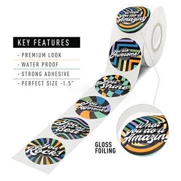 easykart labels 500 Reward Stickers for Kids,6 Assorted Designs, 1.5 Inch School Stickers - Teacher Supplies for Classroom, Potty Training Stickers and Motivational Stickers