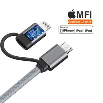 CableCreation 2-in-1 iPhone and Android Charging Cable 4FT/1.2m, Lightning and Micro USB to USB Char...