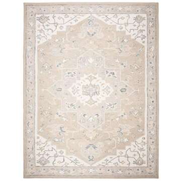 SAFAVIEH Micro-Loop Collection Area Rug - 9' x 12', Light Grey & Ivory, Handmade Medallion Wool, Ideal for High Traffic Areas in Living Room, Bedroom (MLP505F)